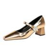 BIGTREE SHOES 5288-k87 European and American Style Retro Banquet Women's Shoes Mid Heel Chunky Heel Low-Cut Square Toe Strap Rhinestone Buckle Pumps Women