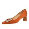 BIGTREE SHOES 6186-k32 European and American Style Banquet Women's Shoes Comfortable Thick Heel High Heel Low-Cut Square Head Satin Metal Rhinestone Buckle Pumps