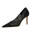 BIG TREE SHOES 1963-1 European and American Banquet Women's Shoes Skinny High Heels Low-Cut Pointed-Toe Stilettos High Heel Mesh Hollow-out Lace Shoes
