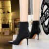 BIG TREE SHOES 1838-1 Korean Fashion Slimming Female Boots Stiletto Heel Shallow Mouth Pointed-Toe Lace Cross Strap Ankle Boots