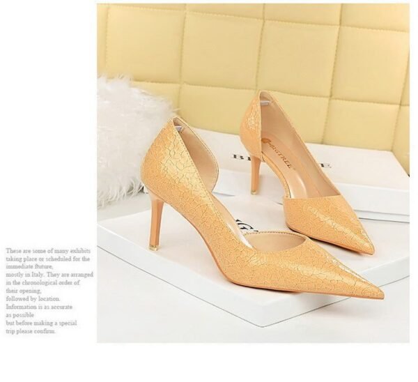2928-2 retro European and American slim pedicure side hollow thin heel high heel shallow pointed stone pattern women's shoes
