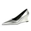 Bigtree Shoes 2905-8 European and American Style Retro Metal Shallow Mouth Pointed Women's Shoes Wedge Heels Pedicure Slimming Banquet Wedge Shoes Women