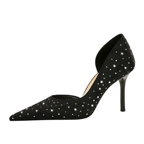 BIGTREE SHOES 8237-2 Korean Style Fashion Banquet Women's Shoes High Heels Stiletto Heel Shallow Mouth Pointed Toe Satin Side Hollow Rhinestone Pumps Women