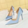 BIG TREE SHOES 1298-6 Korean Style Banquet High Heels Stiletto Heel Shallow Mouth Pointed Side Hollow Wave Embossed Satin Pumps