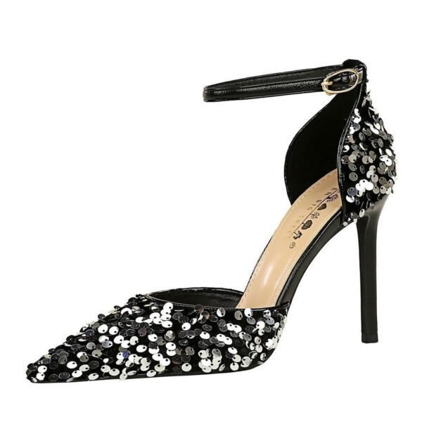 Bigtree shoes 9868-1 high heels hollow strap hollow-out women's shoes stiletto heel shallow mouth pointed toe sparkle sequins sandals