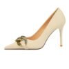 7239-1 European And American Fashion Slim Thin-heeled Super High-heeled Women's Shoes Shallow Pointed Big Metal Buckle Shoes