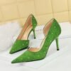 BIGTREE SHOES 8237-2 Korean Style Fashion Banquet Women's Shoes High Heels Stiletto Heel Shallow Mouth Pointed Toe Satin Side Hollow Rhinestone Pumps Women