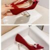 Runnig heels C888-17 Red Wedding Shoes Pointed Toe Bridal Shoes Versatile Wedding Dress Women's Butterfly High Heels