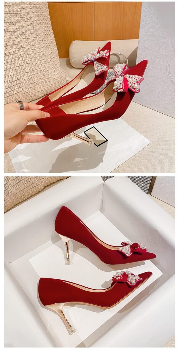 Runnig heels C888-17 Red Wedding Shoes Pointed Toe Bridal Shoes Versatile Wedding Dress Women's Butterfly High Heels