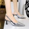 BIGTREE SHOES 2A05 European and American Style Retro Banquet Women's Shoes High Heel Wine Glass Heel Low-Cut Square Toe Hollow Back Strap Back Open Shoes Women