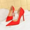 88f9cecee77e99d5f59115f492b551ce BIG TREE 3165-8 European and American Fashion Minimalist Super High Heel Stiletto Satin Shallow Mouth Pointed Side Hollow High Heels Women's Thin Shoes