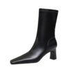 BIGTREE SHOES 375-12 European and American Style Stylish Simple and Versatile Winter Short Women's Boots Chunky Heel High Heel Square Toe Pedicure Thin Short Boots