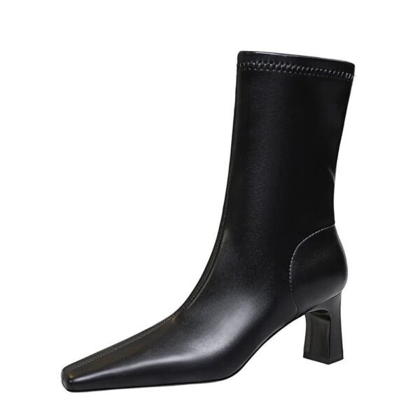 BIGTREE SHOES 375-12 European and American Style Stylish Simple and Versatile Winter Short Women's Boots Chunky Heel High Heel Square Toe Pedicure Thin Short Boots