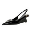 Bigtree shoes 1097-k36 banquet wedge women's shoes high heel low-cut hollow out back strap painted triangle metal rhinestone buckle pumps