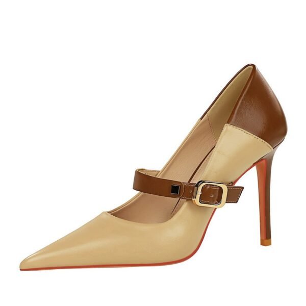 Bigtree Shoes 1198-2 Retro European and American Style High Heels Women's Shoes Stiletto Heel Ultra High Heel Shallow Mouth Pointed Toe Color Matching Strap Women's Shoes