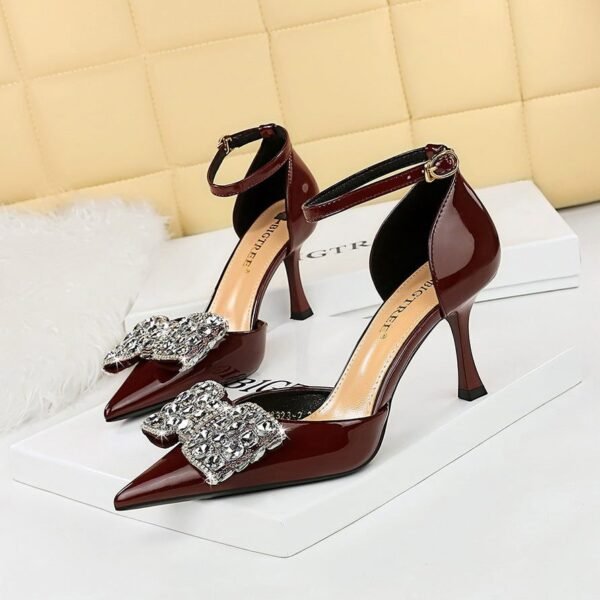 BIGTREE SHOES 8323-h20 Summer High Heels Women's Shoes Sping Sandal Pointed-Toe Hollowed Rhinestone Bow Ankle-Strap High Heel Sandals