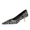 Bigtree shoes 237-21 Korean style new fashion temperament banquet sparkle sequins women's shoes mid-heel low-cut pointed shiny crystal pumps