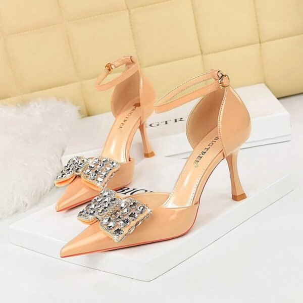 BIGTREE SHOES 8323-h20 Summer High Heels Women's Shoes Sping Sandal Pointed-Toe Hollowed Rhinestone Bow Ankle-Strap High Heel Sandals