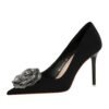 BIGTREE SHOES 18249-H52 European and American High Heels Women's Shoes Stiletto Heel Satin Shallow Mouth Pointed Toe Rhinestone Rose Pumps