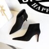 BIG TREE SHOES 7286-2 European and American Style Fashion Simple  Thinner Suede Pointed-Toe Side Zip Winter High Heel Ankle Boots