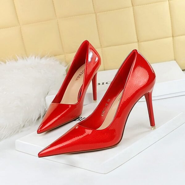 big tree shoes 9511-21 European and American Banquet Simple High Heels Stiletto Heel Shallow Mouth Pointed Crystal Patent Leather Pumps Women's Shoes