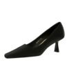 BIG TREE SHOES 6183-2 European and American Style Simple Stiletto Heel Satin Low-Cut Square Toe Women's Shoes Business OL All-Matching High Heels Pumps