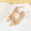8829-a2 Korean Style Banquet Stiletto Heel Suede Shallow Mouth Pointed Pearl Metal Chain Side Hollow Women's Shoes