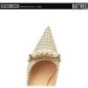 8ea05a304bda4f6570fc6a08e05a49b5 9283-A1 European and American thin-heeled high-heeled shallow-pointed cloth plaid houndstooth metal chain pearl shoes
