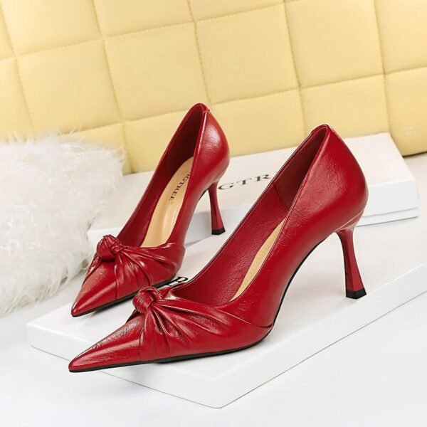 BIG TREE Shoes 886-1 European and American  Thinner Stiletto Heel Shallow Mouth Pointed-Toe Bowknot Pumps High Heels Women's Shoes