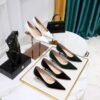 1961-2 European American Simple Versatile High Heels Women's Shoes Stiletto Heel Glossy Slit Beads Shallow Mouth Pointed-Toe Women's Shoes