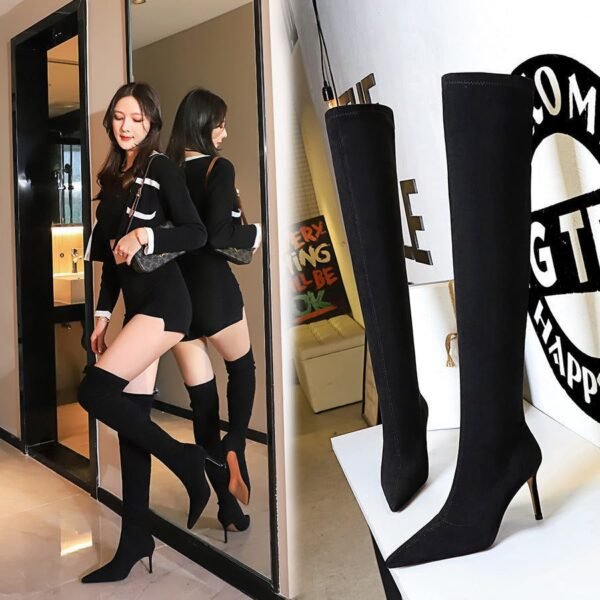 8fe519429a4107cffd2432bdea5f372a BIG TREE SHOES 315-a6 European and American Style Winter Fashion Simple Stiletto Heel Pointed Toe Slender Slimming Pedicure Suede over-the-Knee Boots