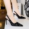 901f471f234ae4233f44fb44c7b692c9 BIGTREE SHOES 869-22 European and American High Heels Stiletto Women's Shoes Shallow Mouth Pointed-Toe Hollowed Back Strap Hollow Back Shoes Sequined Shoes High Heel