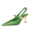 BIGTREE SHOES 3718-5 National Style Women's Shoes Metal Very High Very Low-Cut Pointed-Toe Hollowed Back Strap with Pearl Back Open Shoes
