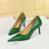 Bigtree Shoes 1198-A18 Retro European American Style Stone Pattern Patent Leather Women's Shoes High Heel Low-Cut Pointed Toe Banquet Shoes Women's High Heels