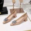 BIGTREE SHOES 1235-K58 Korean Style Fashion Banquet Women's Shoes Chunky Heel Mid Heel Patent Leather Shallow Mouth Small Sharp Point Square Rhinestone Buckle Pumps