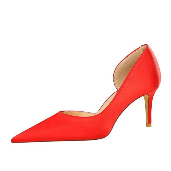 BIG TREE 3165-A8 European and American Fashion Minimalist Banquet Side Hollow High Heel Stiletto Low Mouth Pointed Toe Satin Women's Shoes