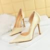 93946e8674a01e4e2258dc7dd7095529 BIG TREE 3165-8 European and American Fashion Minimalist Super High Heel Stiletto Satin Shallow Mouth Pointed Side Hollow High Heels Women's Thin Shoes