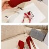 Runnig heels C888-17 Red Wedding Shoes Pointed Toe Bridal Shoes Versatile Wedding Dress Women's Butterfly High Heels