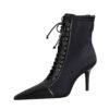 BIG TREE SHOES 1838-1 Korean Fashion Slimming Female Boots Stiletto Heel Shallow Mouth Pointed-Toe Lace Cross Strap Ankle Boots