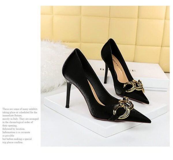 7239-1 European And American Fashion Slim Thin-heeled Super High-heeled Women's Shoes Shallow Pointed Big Metal Buckle Shoes