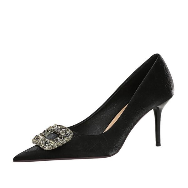 Bigtree Shoes 7239-Ak83 European and American Style Fashionable Banquet Women's Shoes Stiletto High Heel Shallow Mouth Pointed Rhinestone Metal Buckle Single-Layer Shoes for Women