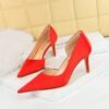 BIG TREE 3165-A8 European and American Fashion Minimalist Banquet Side Hollow High Heel Stiletto Low Mouth Pointed Toe Satin Women's Shoes