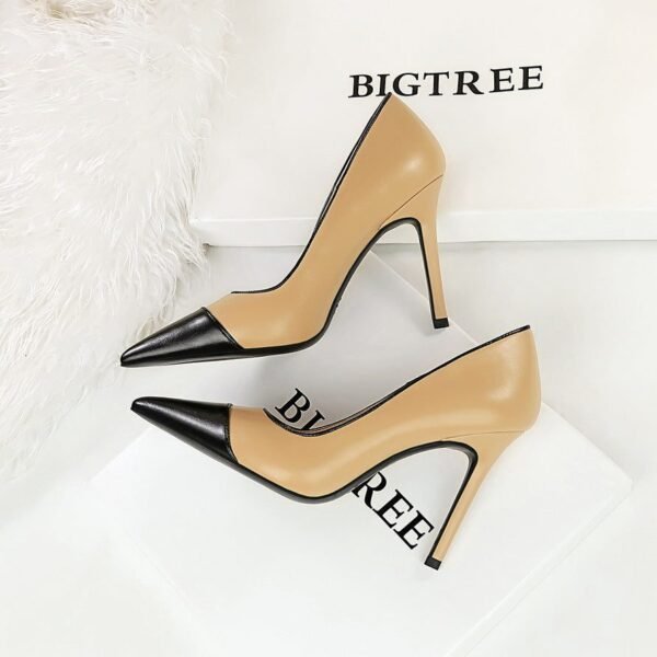 Bigtree Shoes 1198-3 Vintage European and American Fashion Minimalist Color Block Pointed High Heels Women's Shoes Stiletto Shallow Mouth Pointed High Heel Pumps