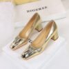 Bigtree Shoes 5288-15 Retro European American Style Pleated Shoes Low-Cut Square Toe Chunky Heel Mid Heel Spring and Autumn Commuter's All-Matching Women's Shoes