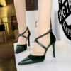 BIGTREE SHOES 9963-1 Banquet High Heels Stiletto Heel Shallow Mouth Pointed Toe Suede Hollow Hollow Cross Strap Sandals Women's Shoes