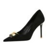 995431b3251f6ea62371cc0a540d8750 BIGTREE SHOES 825-K56 European and American Style Super High Heel Women's Shoes Stiletto Suede Shallow Mouth Pointed Toe Metal Buckle Decorative Pumps High Heels