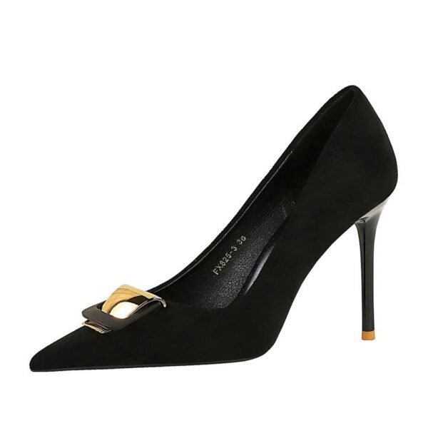 995431b3251f6ea62371cc0a540d8750 BIGTREE SHOES 825-K56 European and American Style Super High Heel Women's Shoes Stiletto Suede Shallow Mouth Pointed Toe Metal Buckle Decorative Pumps High Heels