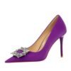 BIG TREE 3265-k3 Korean Style Fashion Banquet High Heel Stiletto Low Mouth Pointed-Toe Metal Rhinestone Buckle Women's Single-Layer Shoes Ultra High Heel