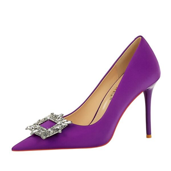 BIG TREE 3265-k3 Korean Style Fashion Banquet High Heel Stiletto Low Mouth Pointed-Toe Metal Rhinestone Buckle Women's Single-Layer Shoes Ultra High Heel