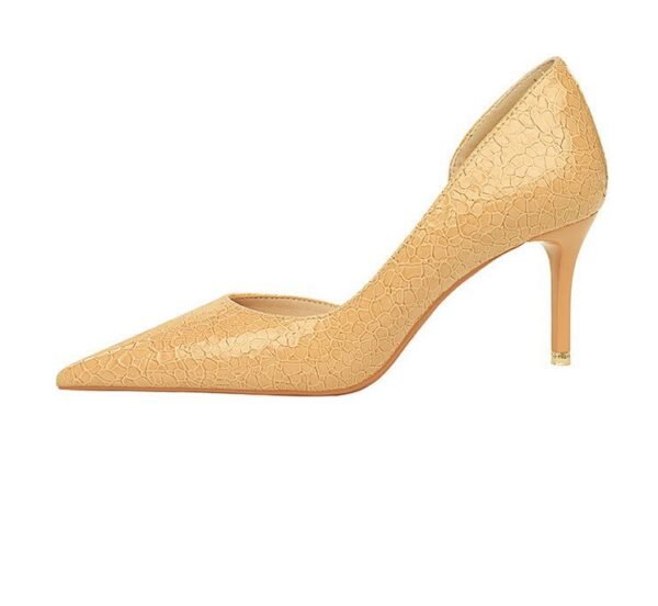 2928-2 retro European and American slim pedicure side hollow thin heel high heel shallow pointed stone pattern women's shoes